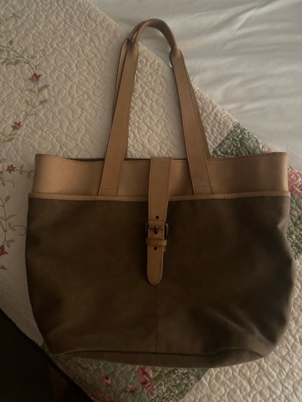 LL Bean canvas & leather tote